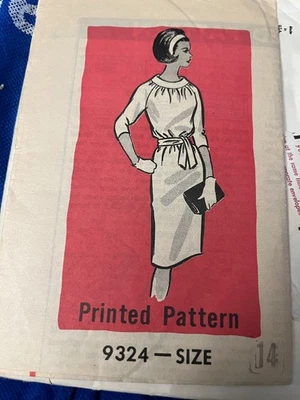 Vtg Mail Order Sewing Pattern #9324-Misses size 14 CUT,COMPLETE-dress 3/4 sleeve - Image 1 of 3