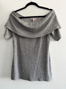 Juicy Couture Womens Large Heather Grey Off The Shoulder Top Ribbed - Picture 1 of 5