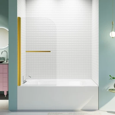 Puertas de ducha pivotantes para bañera 31""Wx55""H sin marco, vidrio de 6 mm, dorado Foto 1 de 4