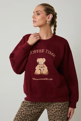 Sudadera Coffee Time Teddy Bear Bordada Cuello Redondo - Edición Domingo Foto 1 de 4