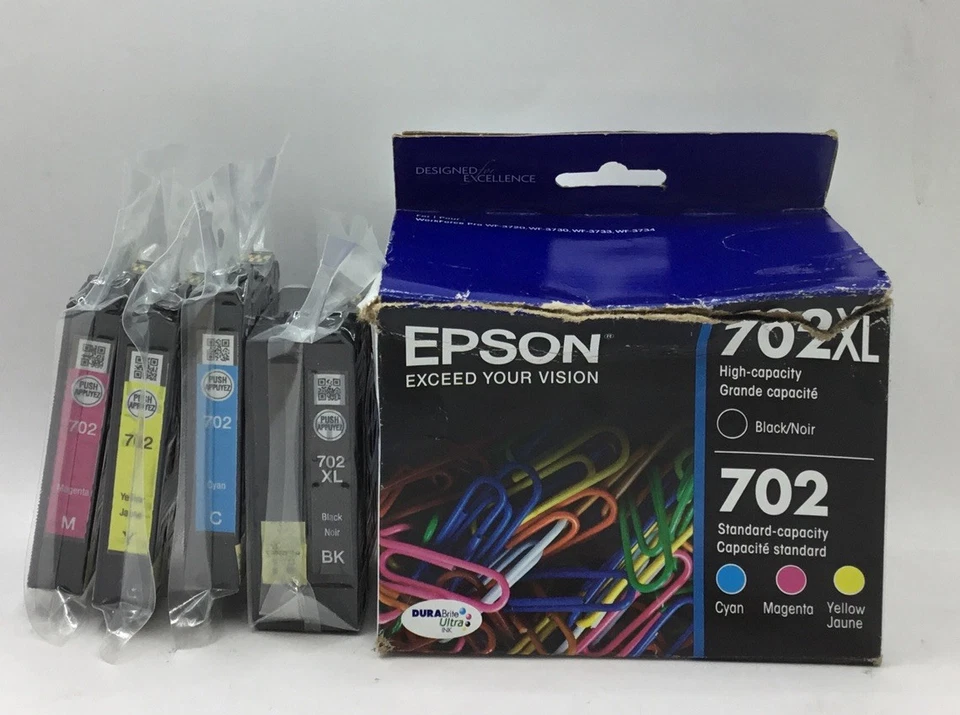 Cartucho de tinta Epson 702XL negro y 702 color paquete de 4 caducidad 2/26 CAJA ABIERTA Foto 1 de 1