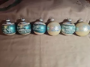 6 Vintage Christmas Ornament ~ Mercury Glass ~ Snow Scene ~ Stenciled - Picture 1 of 9
