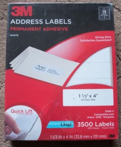 NEW 3M 3100 Y Labels 3500 White 1 1/3”x4" Laser Printer SEALED Avery 5162 Compat - Picture 1 of 2