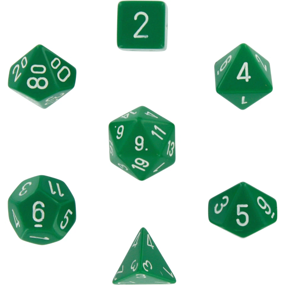 Polyhedral 7-Die Opaque Dice Set - Green with White - Image 1 of 1