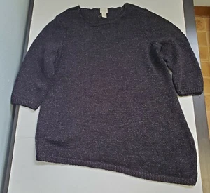 Túnica Chico's 3 Negra Mangas 3/4 Borde Asimétrico Tejido Tejido Top Talla XL 16 - Imagen 1 de 12