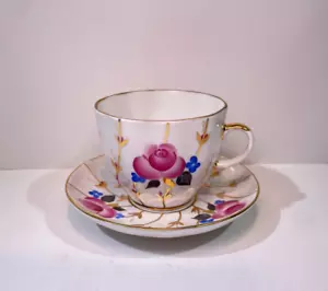 Lomonosov Russian Porcelain Floral Tea Cup and Saucer Golden Trims & Flower - Picture 1 of 9