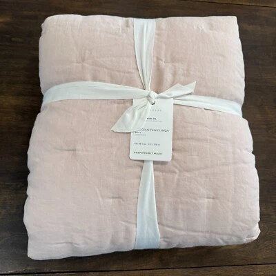 POTTERY BARN BELGIAN FLAX LINEN TUFTED QUILT, TWIN/XL ~ SOFT ROSE - Image 1 of 4
