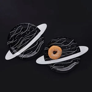 Outer Space Party Plates Galaxy Space Theme Party Planet Plates Black Silver x 8 - Picture 1 of 2