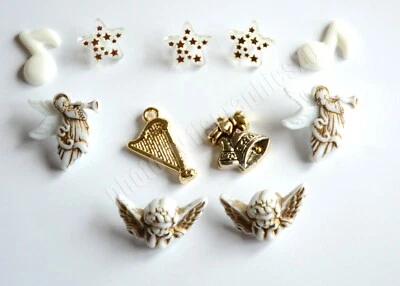 Angels Song Holiday Button Embellishments / Cherb Angels ~ Harp ~ Notes ~ Bells - Image 1 of 4