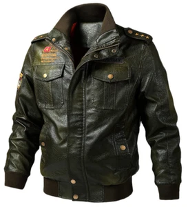 Caldo Uomo Collo Giacche Moto Pelle Giacca Lavaggio Cappotto Vantaggio Outwear - Foto 1 di 15