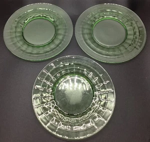Vintage Hazel Atlas Uranium Glass Ribbon 8" Luncheon/Salad Plates Set Of 3 - Picture 1 of 9