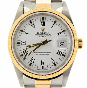 Mens Rolex Date 18K Gold Stainless Steel Watch Oyster Bracelet Roman Dial 15223 - Picture 1 of 8