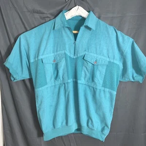 Vintage John Blair Short Sleeve Shirt Sz Med. 1/4 ZipElastic Waist Turquoise Bl - Picture 1 of 13