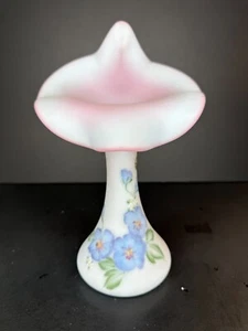 Fenton Jack-in-Pulpit Blue Burmese Hand Painted Hibiscus Vase LE 1687/2500 - Picture 1 of 10