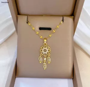 Damen Halskette 925 Gold Silber Traumfänger Zirkon Anhänger Frauen Schmuck Kette - Bild 1 von 5