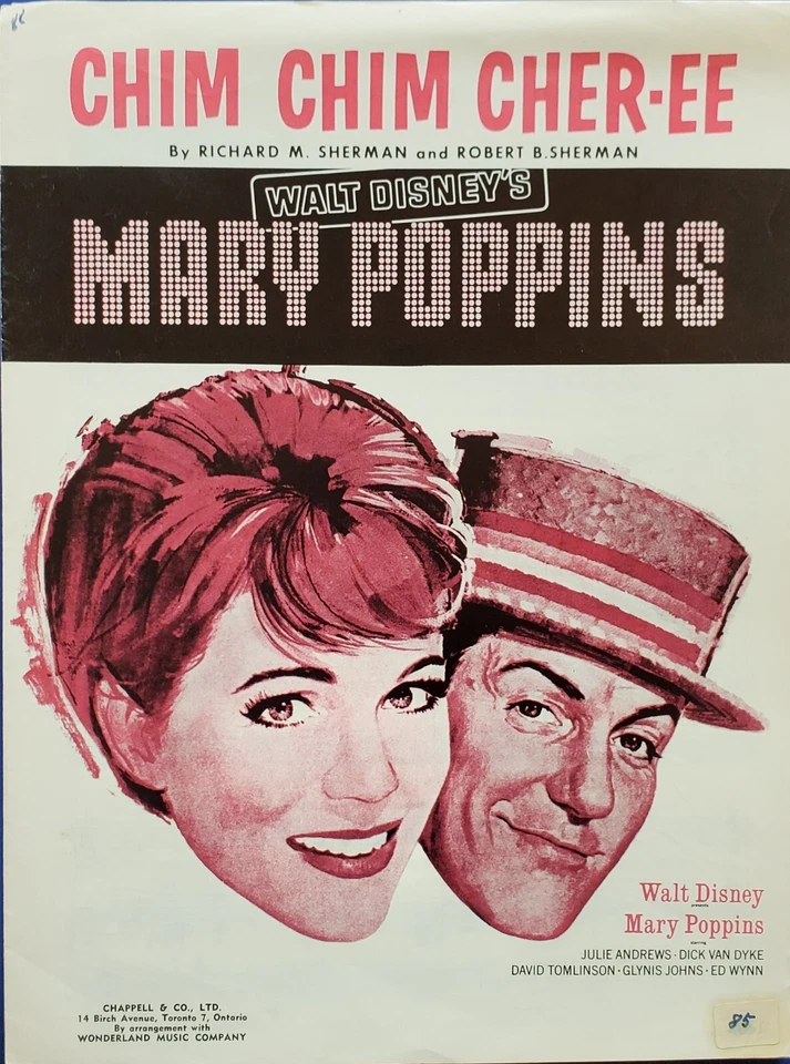 Chim Chim Cher-ee Mary Poppins Piano Guitar Vocal Sheet Music g4 - Image 1 of 2