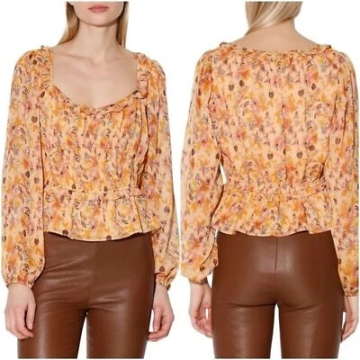 Blusa Walter Baker Manga Larga Pequeña Naranja Floral Boho Otoño Cottagecore Nueva con Etiquetas Foto 1 de 4