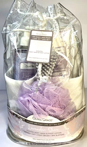 Olivia Grace Spa Body & Foot Care Gift Bag Set Lavender Shea with Slippers-(7/8) - Picture 1 of 6