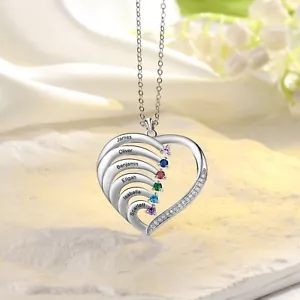 Collar de piedra de nacimiento grabado personalizado 6 nombres - 6 piedras plata esterlina 925 - Imagen 1 de 7