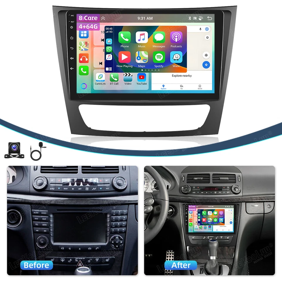4G+64G Android 13 Carplay Car Radio For Mercedes Benz E-W211 E320 E500 E350 GPS - Image 1 of 4