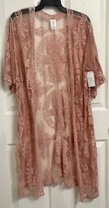 Time & Tru Women’s Size M Pink Lace Swim Cover Up Wrap Kaftan Beach Dress - Picture 1 of 3