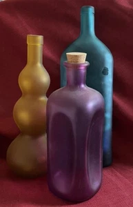 3 Colored Frosted Glass Decorative Bottles / Decanters Dansk International Spain - Picture 1 of 18