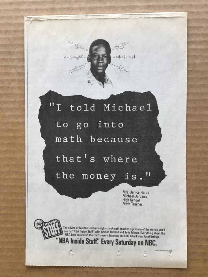 Michael Jordan As A Student, Chicago Bulls, “NBA Inside Stuff” Print Ad 1990 - Image 1 of 1