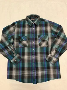 Vintage Northwest Territory Purple/Teal Plaid Acrylic Flannel Shirt Mens LRG EUC - Picture 1 of 10