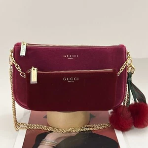 Gucci Beauty Red Velvet Evening Shoulder Bag & Mini Cosmetic Pouch Set  - Picture 1 of 10