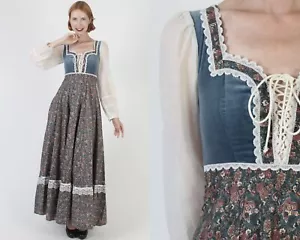 Vtg Gunne Sax Calico Corset Dress Fairy Child Tolie Print Cottagecore Velvet - Picture 1 of 9