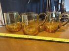 3 X Amber Glass Tankard Mugs Vintage Retro Glasses