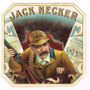 ETIQUETA ORIGINAL DE CAJA DE CIGARROS C1900 ANTIGUA JACK NECKER HUNTER ALGO DE DESGASTE CLÁSICO - Imagen 1 de 1
