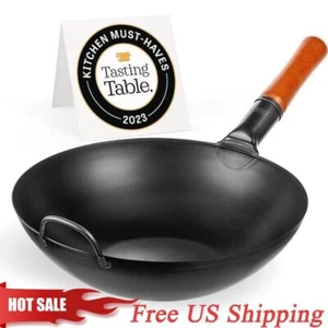 YOSUKATA 11.8/13.5 “ Stir Fry Pans - Chinese Wok - Black Carbon Steel,USA Ship - Picture 1 of 8