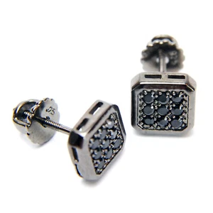 Hip Hop Herren Ohrstecker versilbert Iced Out rund eckig 7 mm 913 - Bild 1 von 6