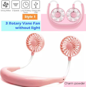 Portable USB Rechargeable Neckband Lazy Neck Fan Hanging Dual Cooling Mini Fan 