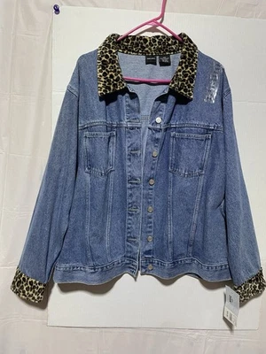винтажный Xhilaration Y2K джинсовая куртка с леопардовым принтом искусственного меха воротник и - Изображение 1 из 3
