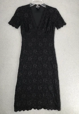 Bisou Bisou Lace Midi Sheath Dress Size 4 Short Sleeve Stretch Pullover Black - Image 1 of 4