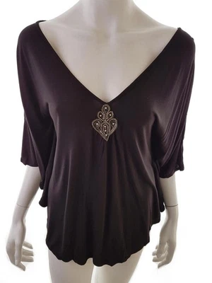 💚 STYLE BUTLER Tunika Bluse für Damen Einfarbig Kristalle Braun 34 3/4 Ärmel 💚 - Bild 1 von 4