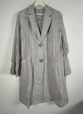 J. Jill Womens Linen Striped Duster Blazer Coat Jacket Small Gray Lightweight - Image 1 of 4