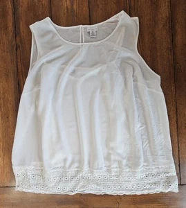 Liz Claiborne Chiffon Tanks Womens 2X White Lace Crochet Bohemian Hippy Boho - Picture 1 of 11