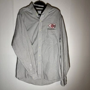 Cincinnati Reds Long Sleeve Button Down Dress Shirt Gray Antigua MLB Large - Picture 1 of 6