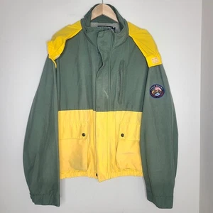 Vtg Polo Ralph Lauren Sport Jacket Mens XL Green Yellow Zip Hooded 90s Lined - Picture 1 of 6