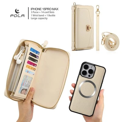 Women Zipper Wallet PU Leather Phone Bag Case For iPhone 15 Pro Max 14 13 Plus - Image 1 of 4
