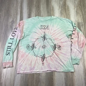 SZA SOS CTRL Still Love Shirt Womens L Blue Loose Tie Dye Long Sleeve Music Tour - Picture 1 of 9