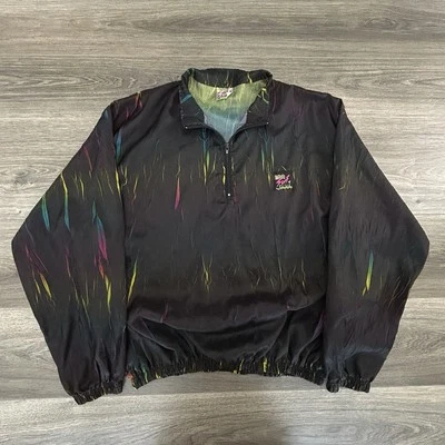 Vintage Surf Style Windbreaker Jacket Adult Extra Large Cracked Neon 1/4 Zip 80s - Image 1 of 4