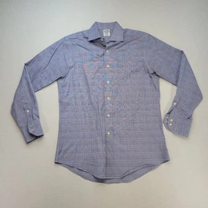 Brooks Brothers Camicia Abito Uomo 15 Blu Geometrico Regent Fit Bottoni Supima - Foto 1 di 9