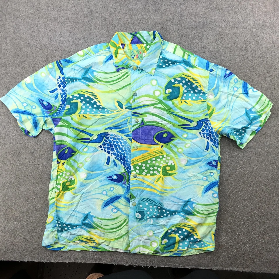 Camisa Jams World Para Hombre Grande Azul Verde Tropical Peces Aloha Campamento de Rayón Hawaiano Foto 1 de 4