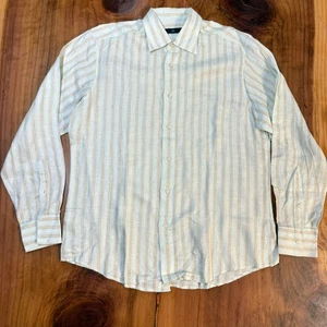 Ermernegildo Zegna Hemd Herren 44 17 1/2 Knopf Streifen City L/S Kleid Leinen LL6 - Bild 1 von 6