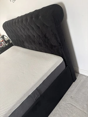 Superking Gas Lift Storage Black Velour Sleigh Bed Black Bed Frame - Image 1 of 4
