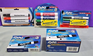 NEW Dry Erase Marker Lot EXPO JOT Black Red Green Blue Chisel Point Fine Tip (a) - Picture 1 of 5